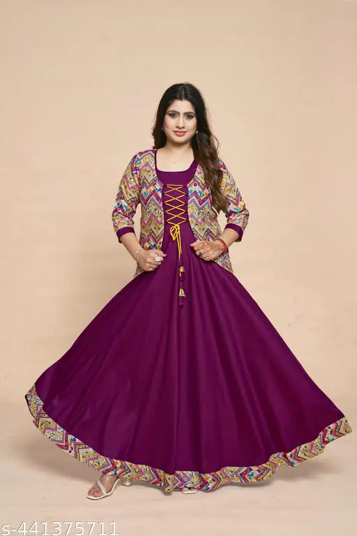 Ashima Designer Wine Color Premium Rayon Kurti With Matching Koti Tussle And Tie Design