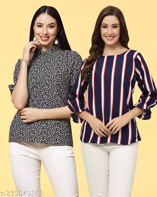 Women Printed Multicolor Top{Pack Of 2}