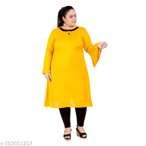 FAZZN Plus Size Yellow Rayon Kurti with Full Sleeves and Customization
