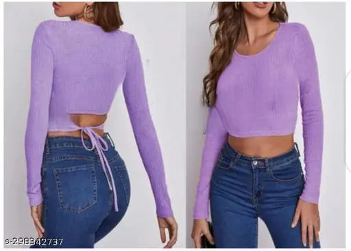 Round Neck Full Sleeve Back String Top