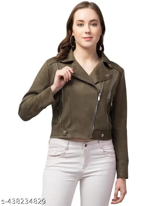 Avyola Women Winter wear Suede Solid Zipper Jacket Polyester Long Sleeves Jacket