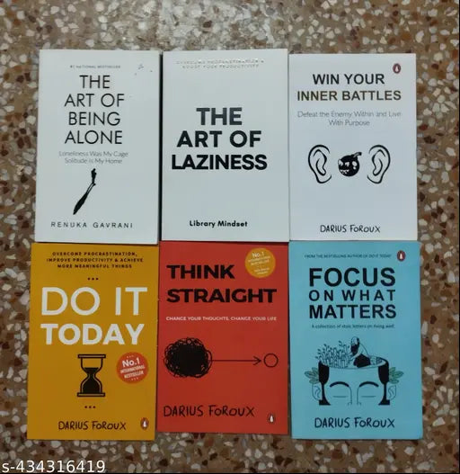 Combo 6 Books :- The Art Of Being Alone + The Art Of Laziness + Win Your Inner Battles + Do It Today Think Straight + Focus On What Matters (Paperback Renuka Gavrani Library Mindset Darius Foroux)