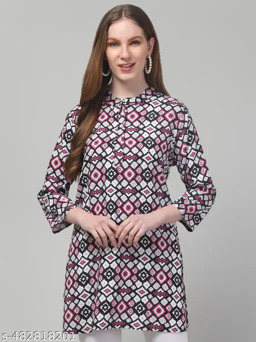 Women printed stylish short 3/4 sleeve rayon kurti