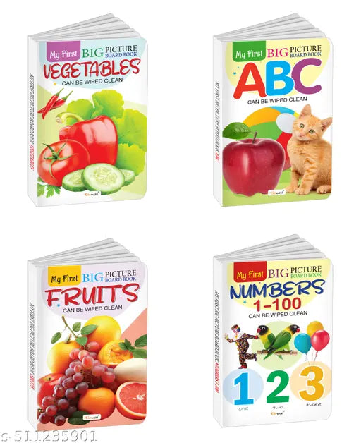 My First Big Picture Board Book ABC Numbers 1-100 Fruits and Vegetables : Educational board books for kids Fun learning board books Toddler learning books- pack of 4 board books