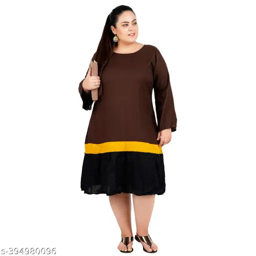 FAZZN Plus Size Multi Color Knee-Length Full Sleeve Rayon Dress with Customization