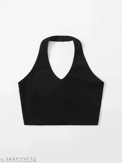 SUTBIT Halter Neck Crop Ribbed Women Top