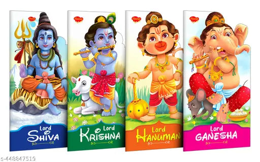 Lord Shiva Krishna Hanuman And Ganesha In English : Mythical tales for young kids Die-cut books for toddlers Children's mythology storybook - Pack of 4 Books