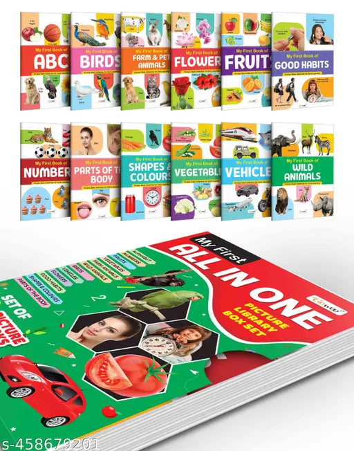 Toddlers learning library box set (Green Edition) : Learning board book for kids My First All in One Picture Library Box Library Box set of 12 Books For Children
