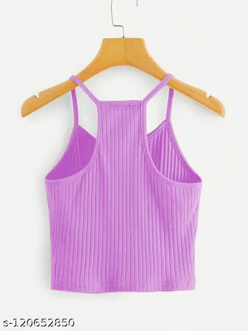 Round Neck Sleeveless Spaghetti Ribbed Crop Top