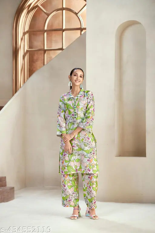 Women's Cotton Printed Kurta with Pant Co-ords Set