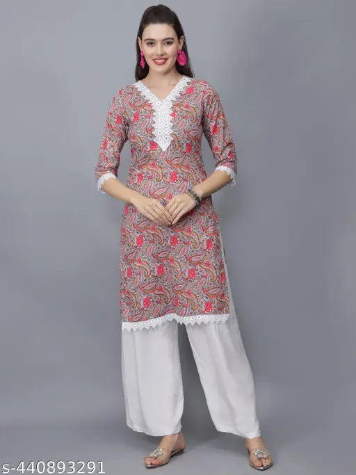 Women Floral Print Pure Cotton Straight Kurta