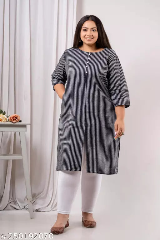 Neerupam Collection Women Pure Cotton Straight Kurti - Black Cotton Kurti