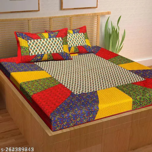 pure cotton jaipuri double bedsheet with 2 pillow covers