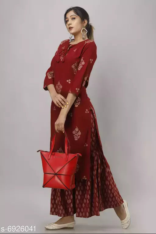 Women's Printed Rayon Kurta with Sharara