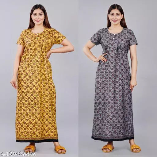 Sanganeri Print Nighty For Women Combo Pack Of 2