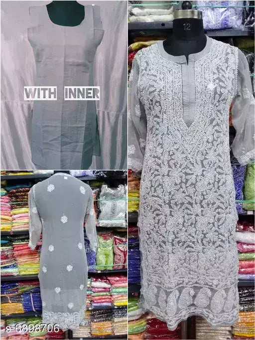 Handwork Embroidere Chiffon Front jall Long kurti & with inner.