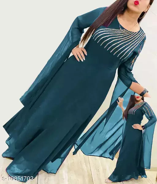 Women Georgette Anarkali Embellished Kurti