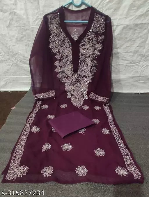 MIRROR WORK CHIKANKARI KURTI WITH INNER