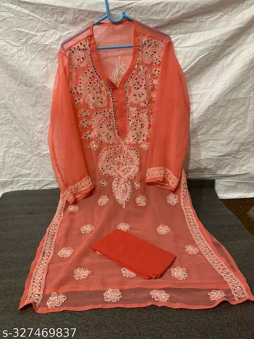 MIRROR WORK CHIKANKARI KURTI WITH INNER