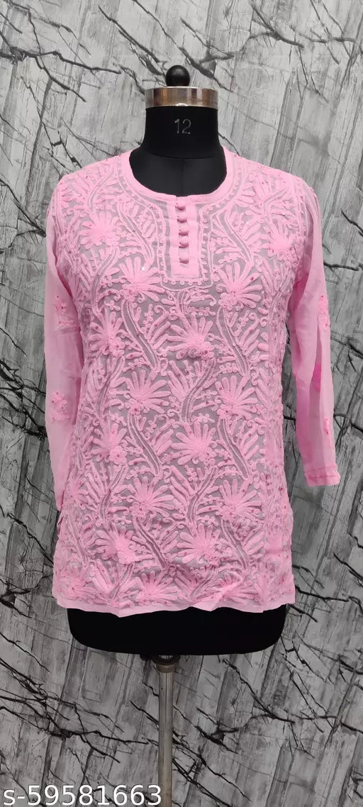 Sequence Aari Work Georgette Short Top.