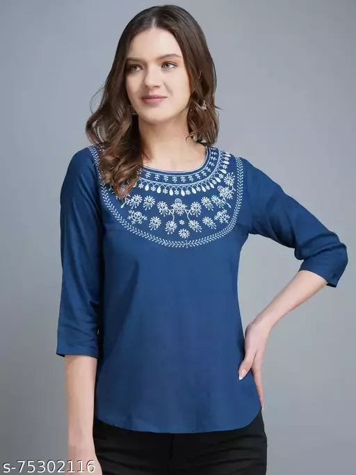 womens rayon embroidery top offical top printed top partywear top festival top