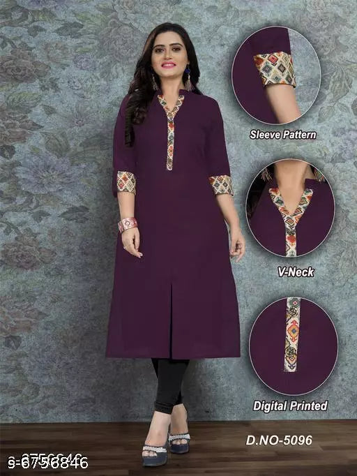 Women Cotton Front Slit Solid Kurti