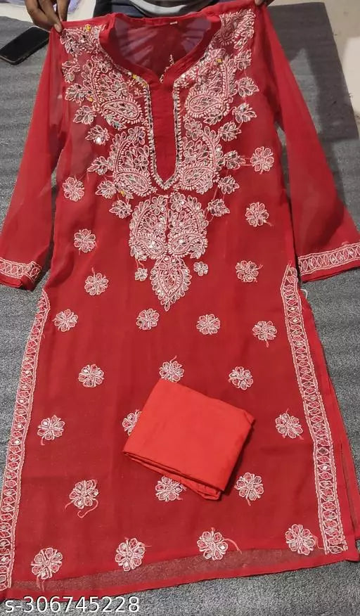 MIRROR WORK CHIKANKARI KURTI WITH INNER