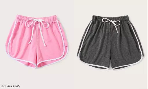 Vivient Women Pink and Grey Shorts Combo
