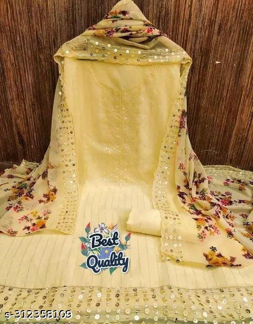 New Arrival Super Hit Design Suits Women's Lemon Yellow Floral Embroidered Georgette Suits & Dress Materials
