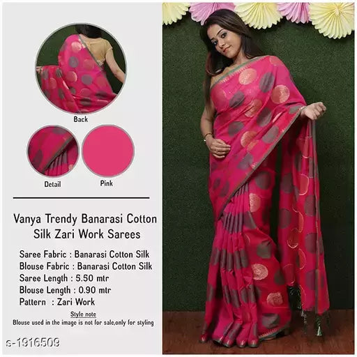 Stylish Banarasi Cotton Silk Zari Work Saree