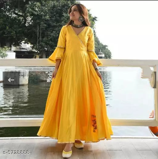 Women's Embroidered Yellow Rayon Dress