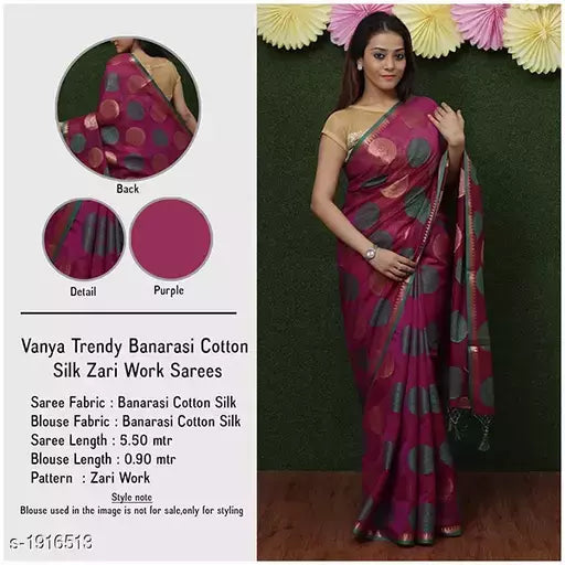 Stylish Banarasi Cotton Silk Zari Work Saree