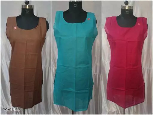 Comfy Women's Cotton Solid Long Camisoles Slip (Pack Of 3)