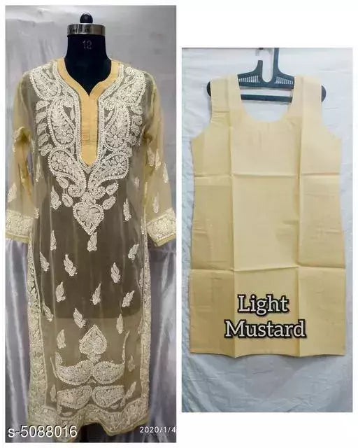 Handwork Chaikankari Chiffon 5Boota Kurti &with inner.