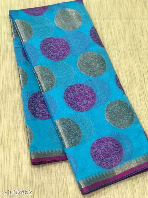 Banarasi Cotton Silk Aqua Blue Jacquard Saree With Blouse