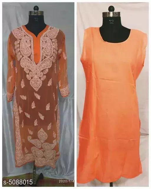 Handwork Chaikankari Chiffon 5Boota Kurti &with inner.