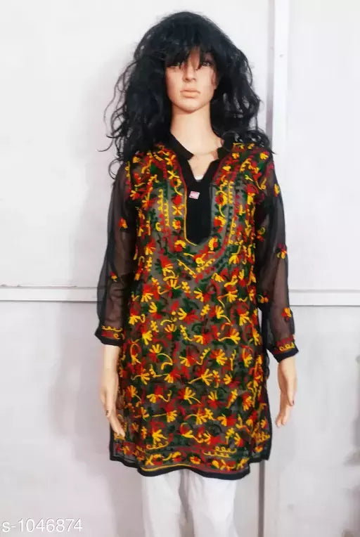 Women's Chikankari Black Georgette Kurti