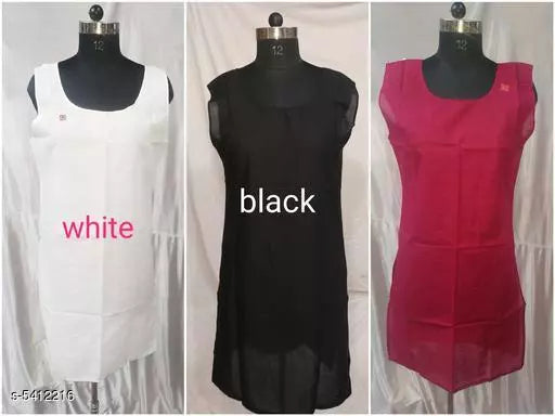 Comfy Women's Cotton Solid Long Camisoles Slip (Pack Of 3)