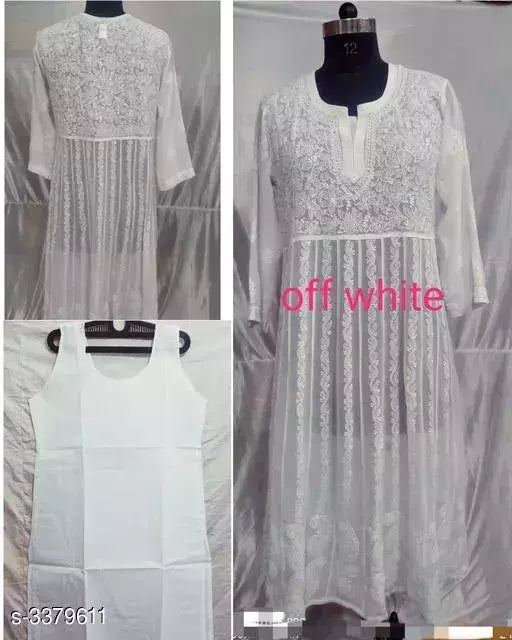 Handwork Chikankari Chiffon Anarkali kurti With Inner.