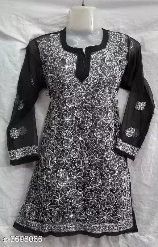 Women's Chikankari Black Chiffon Kurti