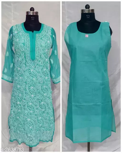 Women Chiffon Chikankari Kurti