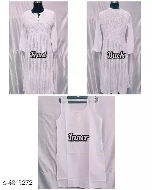 Handwork Embroidered Chikankari Chiffon Anarkali Kurti with inner.