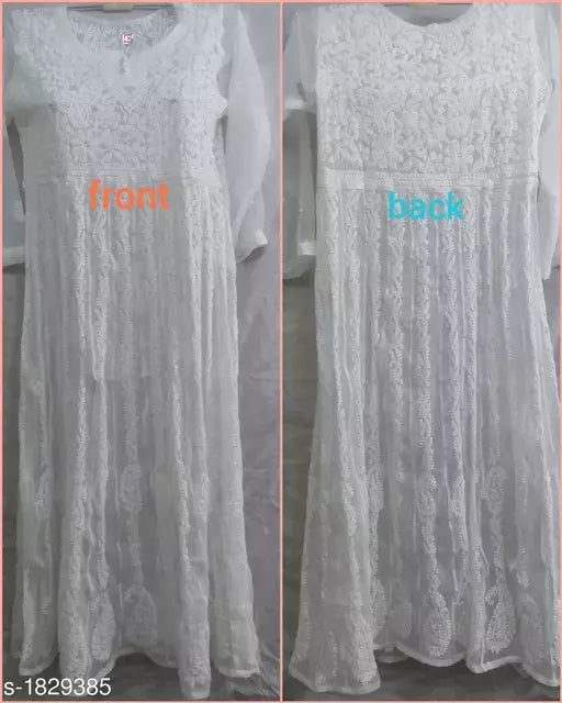 Women's Embroidered White Chiffon Kurti