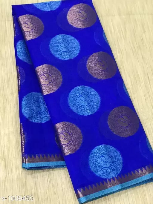 Jhamdhani Cotton Silk Blue Saree with Running Blouse