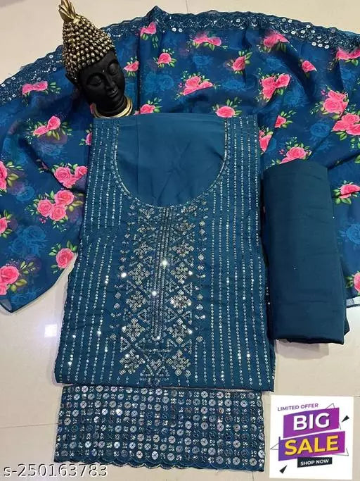 Georgette Unstiched Party Wear Salwar Suit and Dress Material Blue Colours