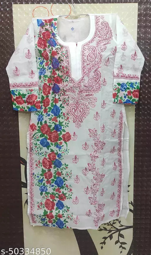 Printed Chikankari Cotton kurti.