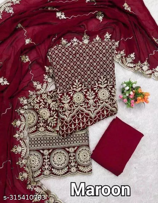 Trendy Fashionable Salwar Suits & Dress Materials Unstiched Patiala Embroidered Work Plus Double Layer Multiwork Sequence Work Georgette Salwar Suit & Dress Materials