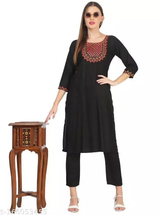 BPT Designer Rayon Embroidered Kurta Palazzo Set For Womens