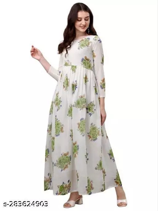 QVAZOR Stylish Fancy Trendy Printed Georgette Gown For Women For Party Wedding Festival Functions