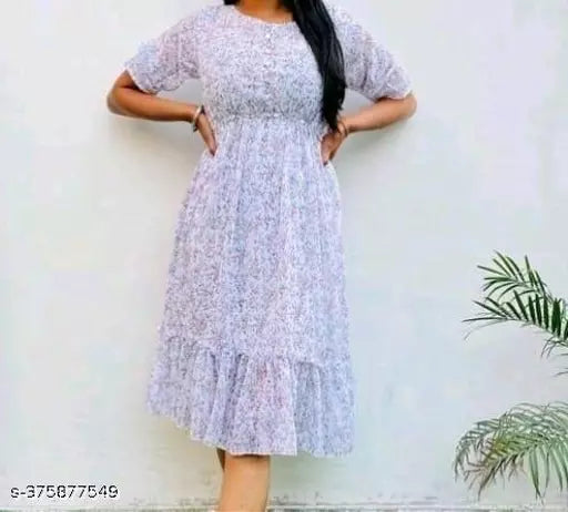 JKP COLLECTIONs Womens & Girls A-Line Dress Casual Wear Printed & Short Sleeve Dress Fabric Cotton In Color White